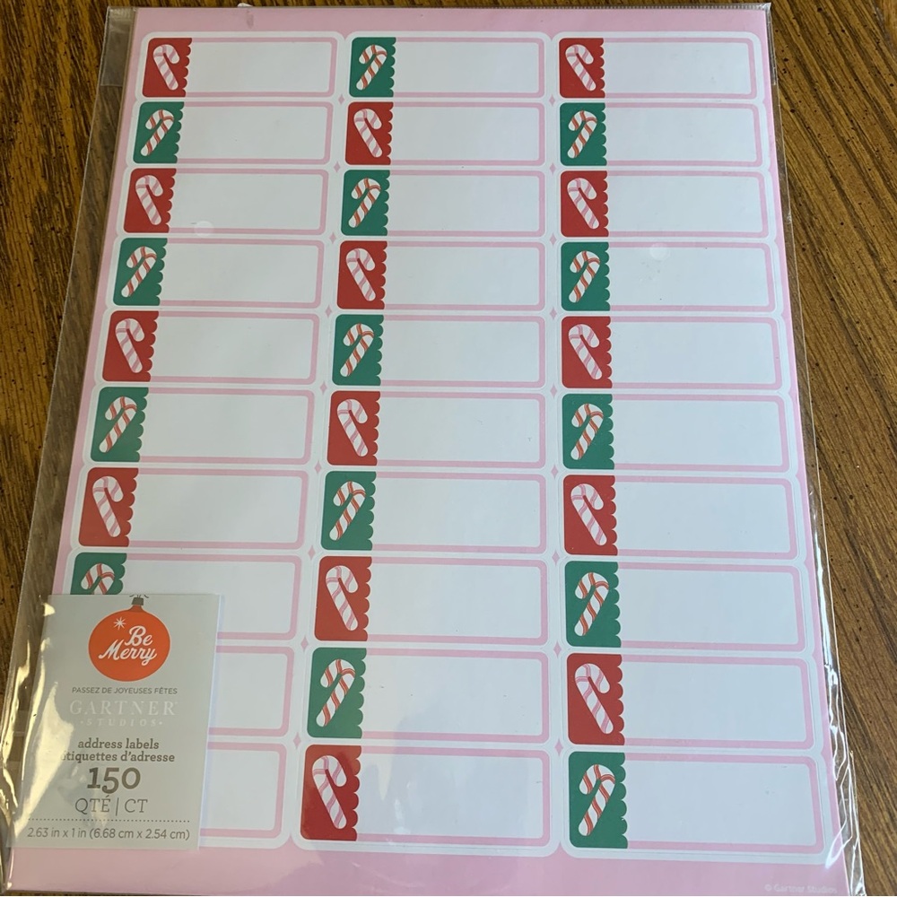 Holiday Christmas Candy Cane Self Stick Address Labels or Gift Tags